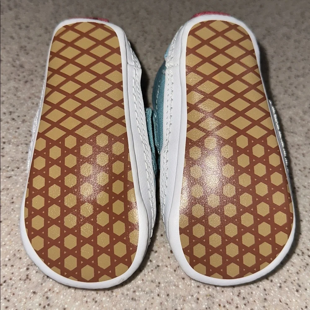 VANS Slip-On Checkerboard Canvas Crib Shoes - Light Blue Infant size 4